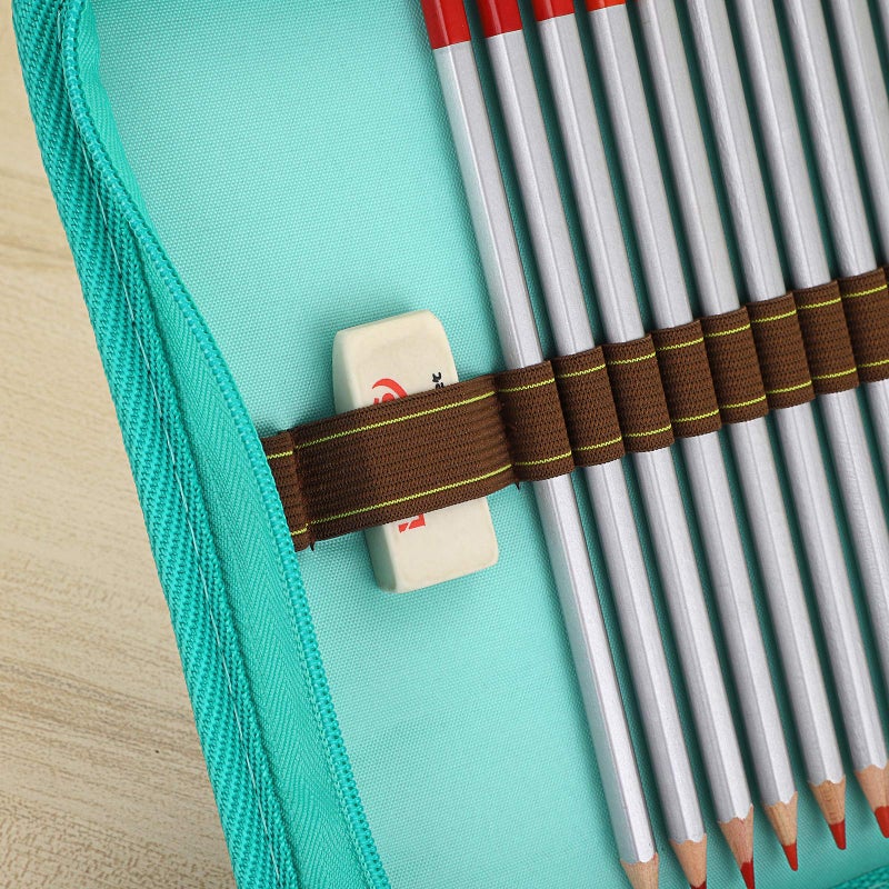 BTSKYÂ® Portable Canvas Zippered Colored Pencil Case-Super Large Capacity 72 Slot Pencil Bag Pouch for Watercolor Pencils (Blue) - Image 5